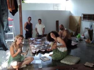 Theo, Benji, Alberto,Mikis and Sara painting